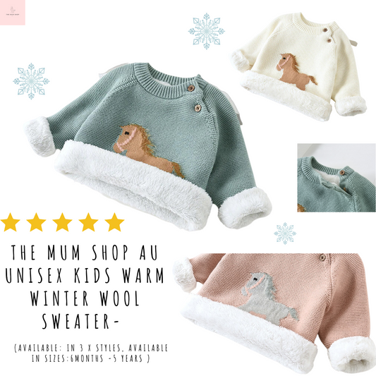 The Mum Shop Au Unisex Kids Warm Winter wool Sweater- Available in Sizes:2years -5 years