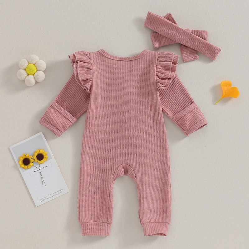 The Mum Shop Au-Baby Girl Winter Waffles Jumpsuit with headband -Available in 3x Colors