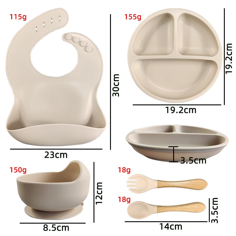 The Mum Shop Au - Baby/Toddler Silicone Sticky Dinner /Feeding Assistant Set (Bib, Bowl, Spoon, Fork, Cup, Straw, Plate) Available in 6 x Colors)