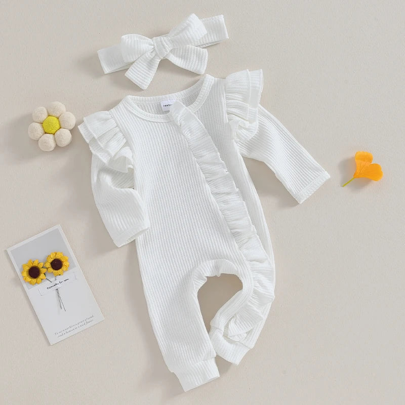 The Mum Shop Au-Baby Girl Winter Waffles Jumpsuit with headband -Available in 3x Colors