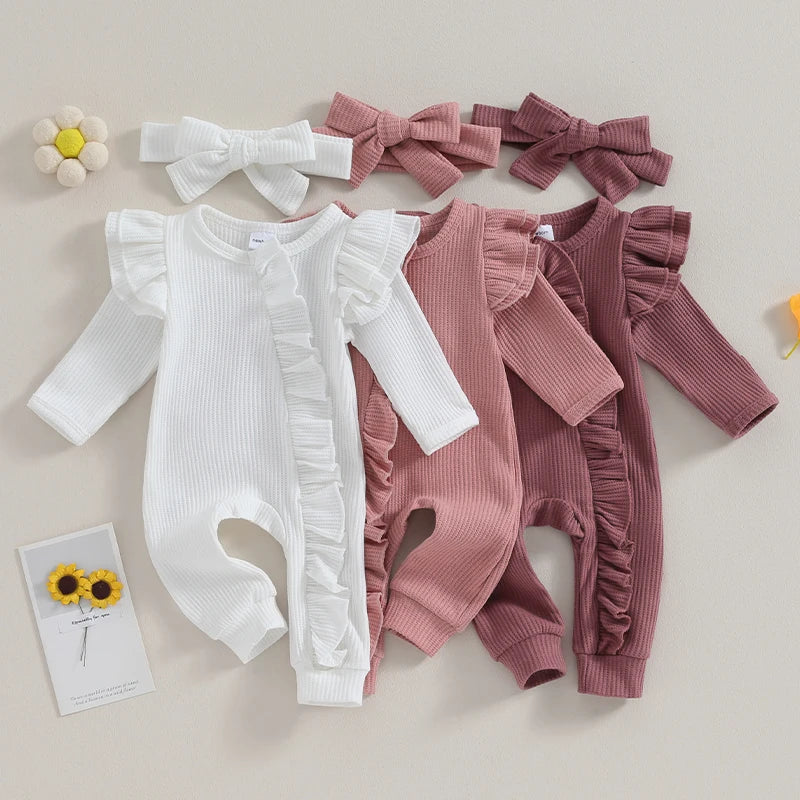 The Mum Shop Au-Baby Girl Winter Waffles Jumpsuit with headband -Available in 3x Colors