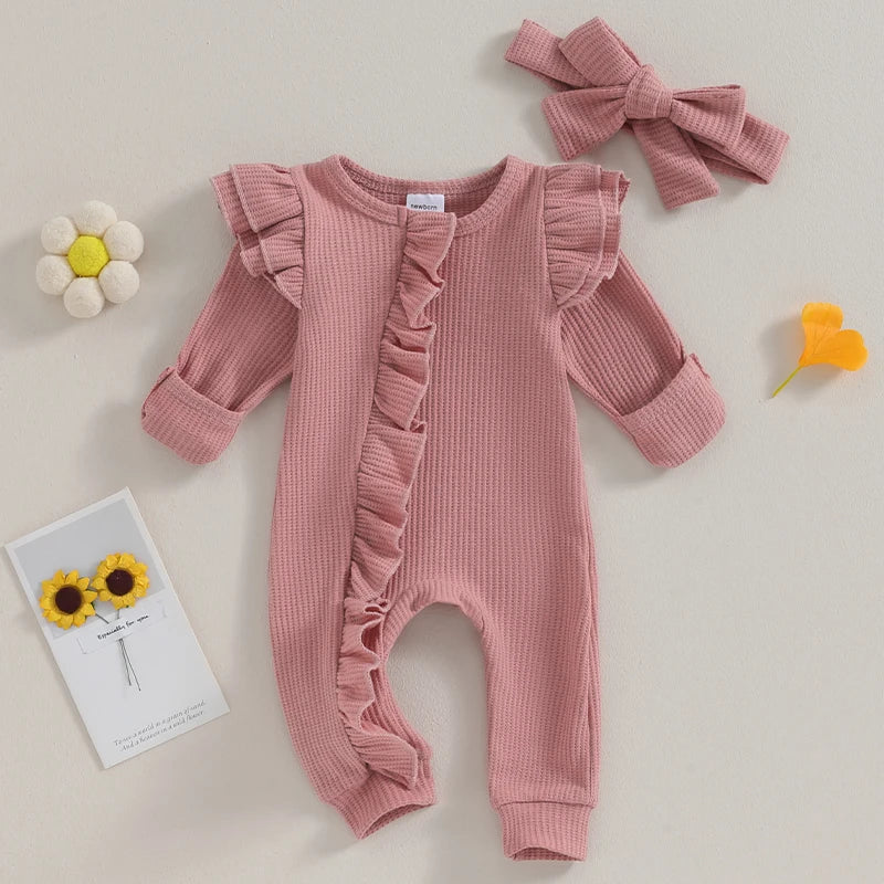 The Mum Shop Au-Baby Girl Winter Waffles Jumpsuit with headband -Available in 3x Colors