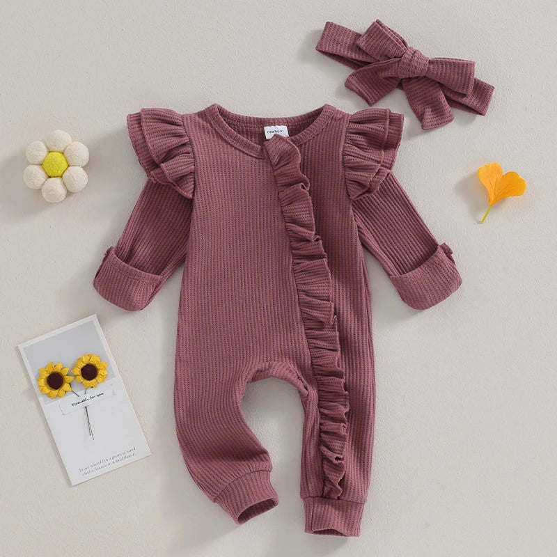 The Mum Shop Au-Baby Girl Winter Waffles Jumpsuit with headband -Available in 3x Colors