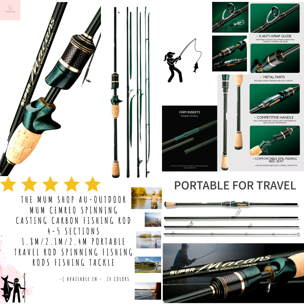 The Mum Shop AU-Outdoor Mum CEMREO Spinning Casting Carbon Fishing Rod 4-5 Sections 1.8m/2.1m/2.4m Portable Travel Rod Spinning Fishing Rods Fishing Tackle