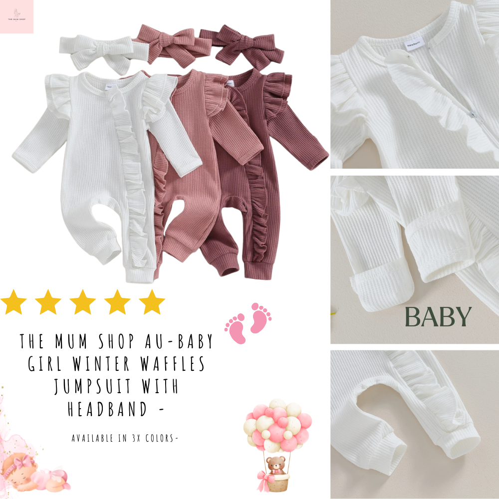 The Mum Shop Au-Baby Girl Winter Waffles Jumpsuit with headband -Available in 3x Colors