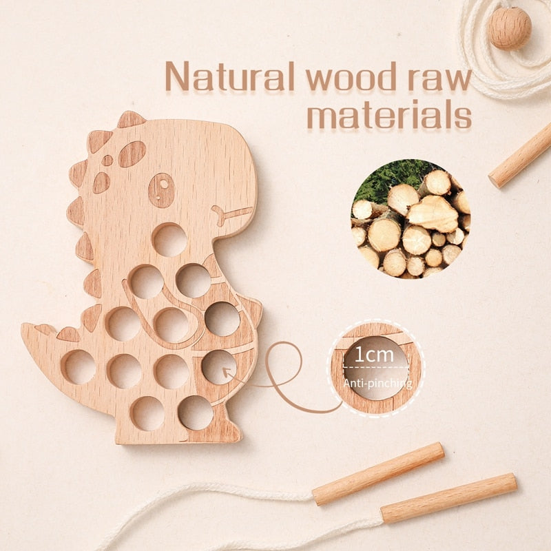 Wooden Natural Baby Threading Boards-Educational Montessori Baby Toys (Animal Themed)