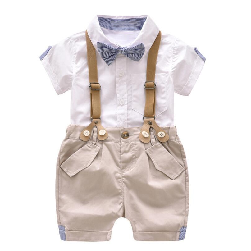 Formal summer Baby Boy Outfit  -Shirt, Short, Bow & Belt