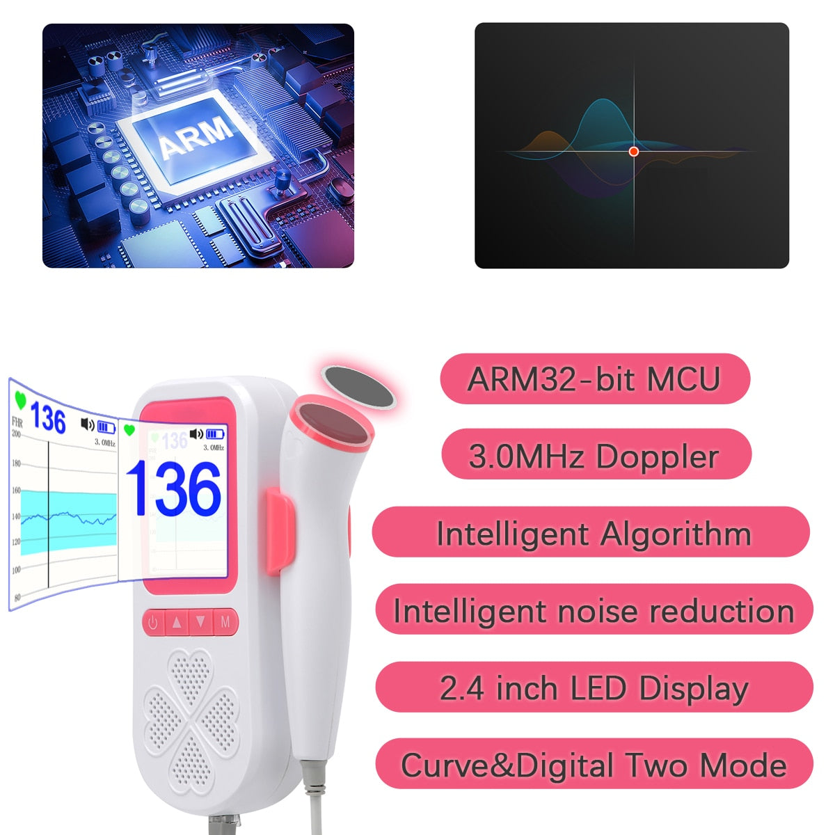 The Mum Shop Au-Baby Doppler-LED Curve Display 3.0MHz Doppler Fetal Heart rate Monitor