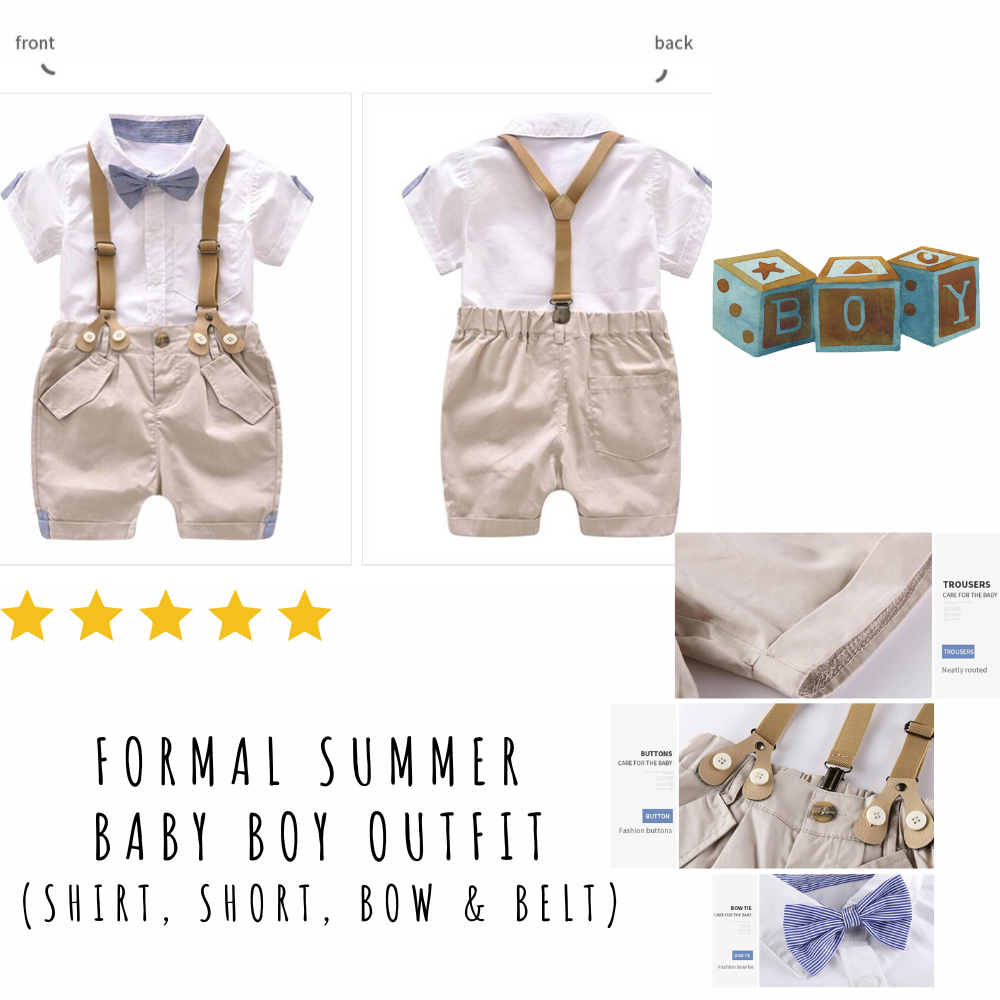 Formal summer Baby Boy Outfit  -Shirt, Short, Bow & Belt